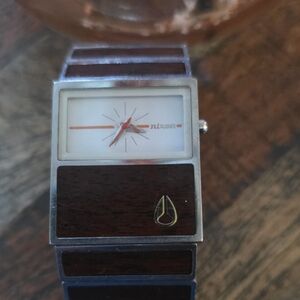 Nixon Silver and Brown Rectangular Watch